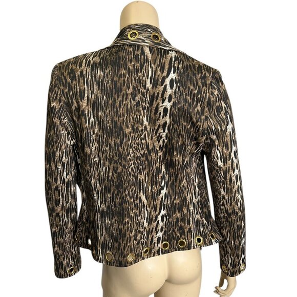 Joseph Ribkoff Leopard Jacket Sz 4 | Cropped Rivet Tie Front Blazer Punk Edgy - Picture 4 of 8